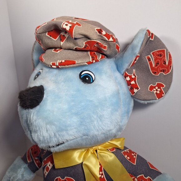 Circus Circus Plush Blue Mouse 70s Style Outfit Large 22" Yellow Bow With Tags - Picture 14 of 15